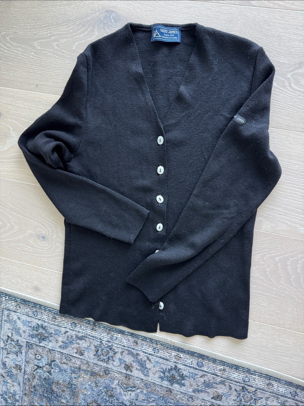 Saint James Black V-Neck Button-Up Cardigan